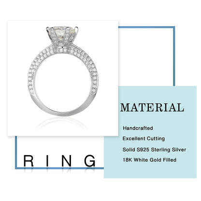 Dollcini, 3 karátos, 6 fogas női moissanite gyűrű, D színű VVS1 Clarity Laboratory által készített gyémánt eljegyzési gyűrű, 14 karátos fehérarany sterling ezüst, ezüst