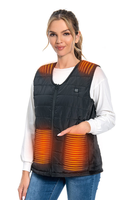 Dollcini Elegant Heated Women's Vest Winter Vest 9 Heated Zone Inner Vest With USB Heating System Windproof Electric Insulated Jacket Black