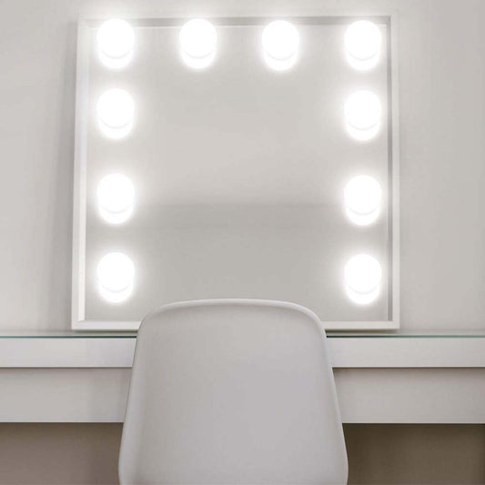 Dollcini, hollywoodi stílusú LED sminktükör lámpakészlet 10 fényerő-szabályozható izzóbetéttel a fürdőszobai, fali vagy piperetükör rugalmas megvilágításához, 432421, fehér, 30 x 5 x 5 cm