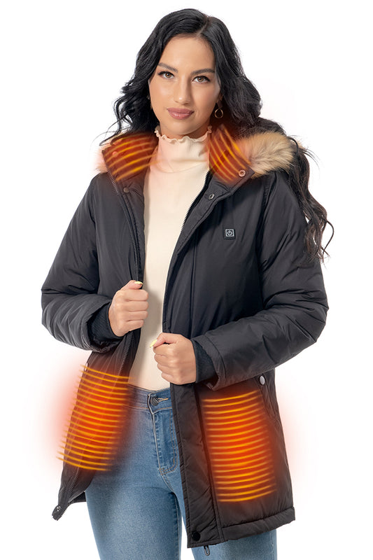 Dollcini, elegant heated women's jacket, winter coat, 9 heated elements with USB heating system, Windproof electric insulated