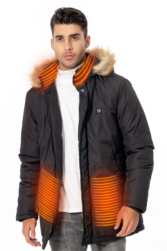Dollcini, elegáns fűthető férfi kabát, télikabát, 9 db fűthető elem USB fűtéssel, Szélálló elektromos szigetelés